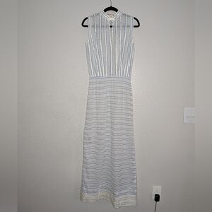 Courreges Paris Vintage 70s Blue White Sheer Striped  Maxi Dress Deadstock NWT 0